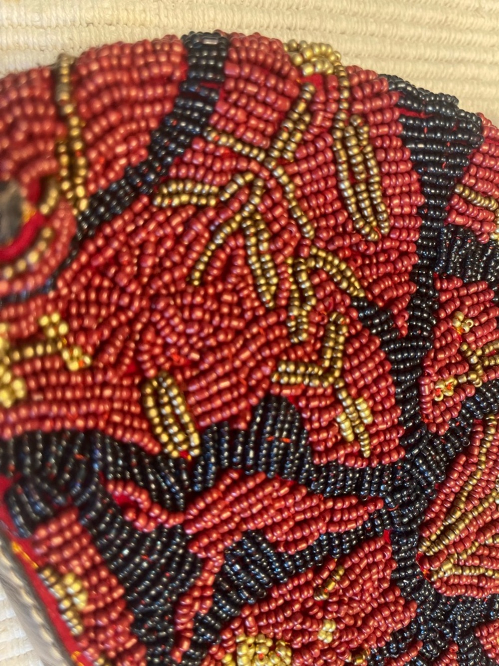 Patricia Nash Red Beaded Floral Shoulder Bag with Gold Accents - Picture 2 of 13